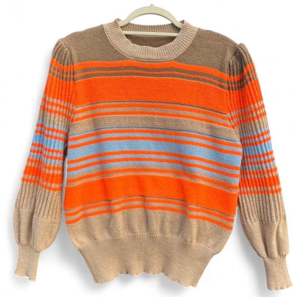 Vintage America Orange and Blue Striped Sweater